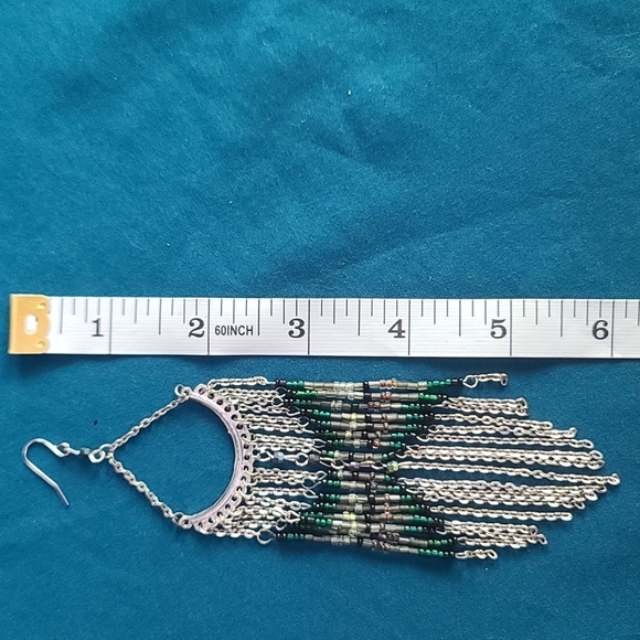 Silvertone Kokopelli Southwest Inspired Chandelier Dangle Earring|Chain Fringe - Picture 4 of 4